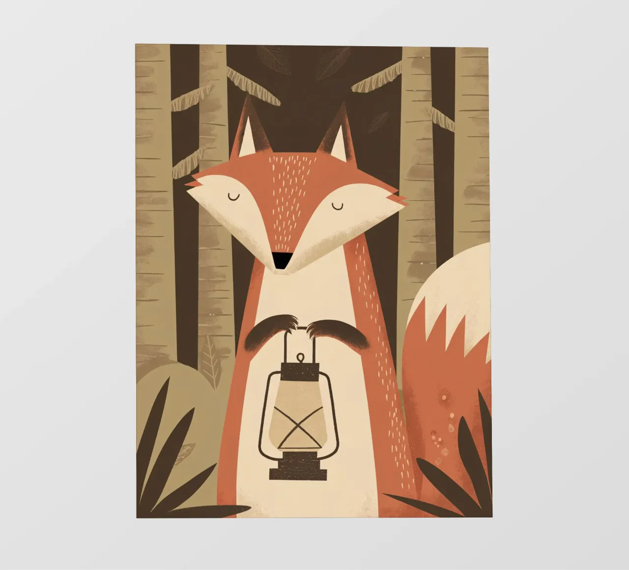 Volpe calma che tiene una lanterna nella foresta telo in pvc da kidz&family