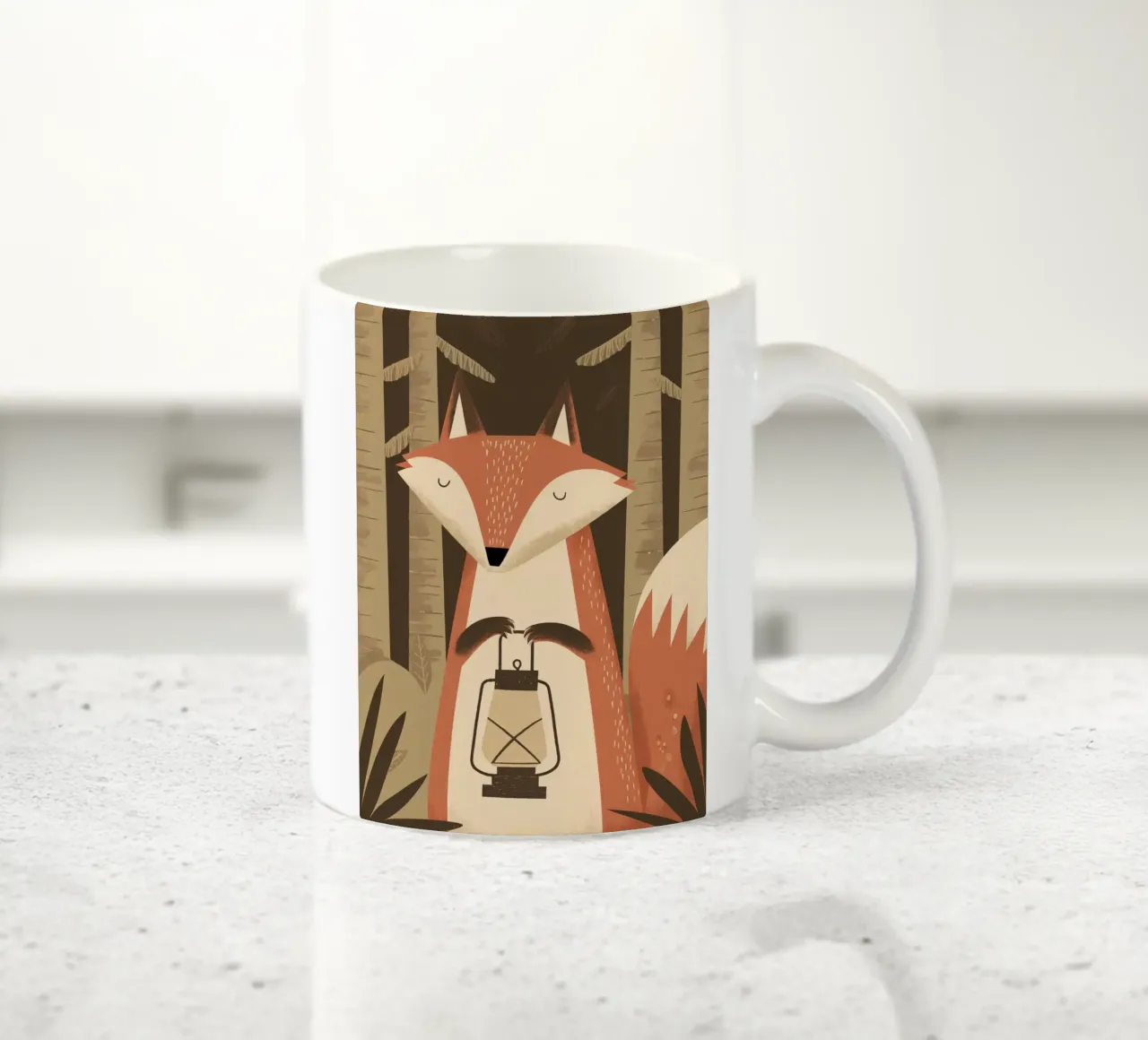 Volpe calma che tiene una lanterna nella foresta tazza in ceramica da kidz&family