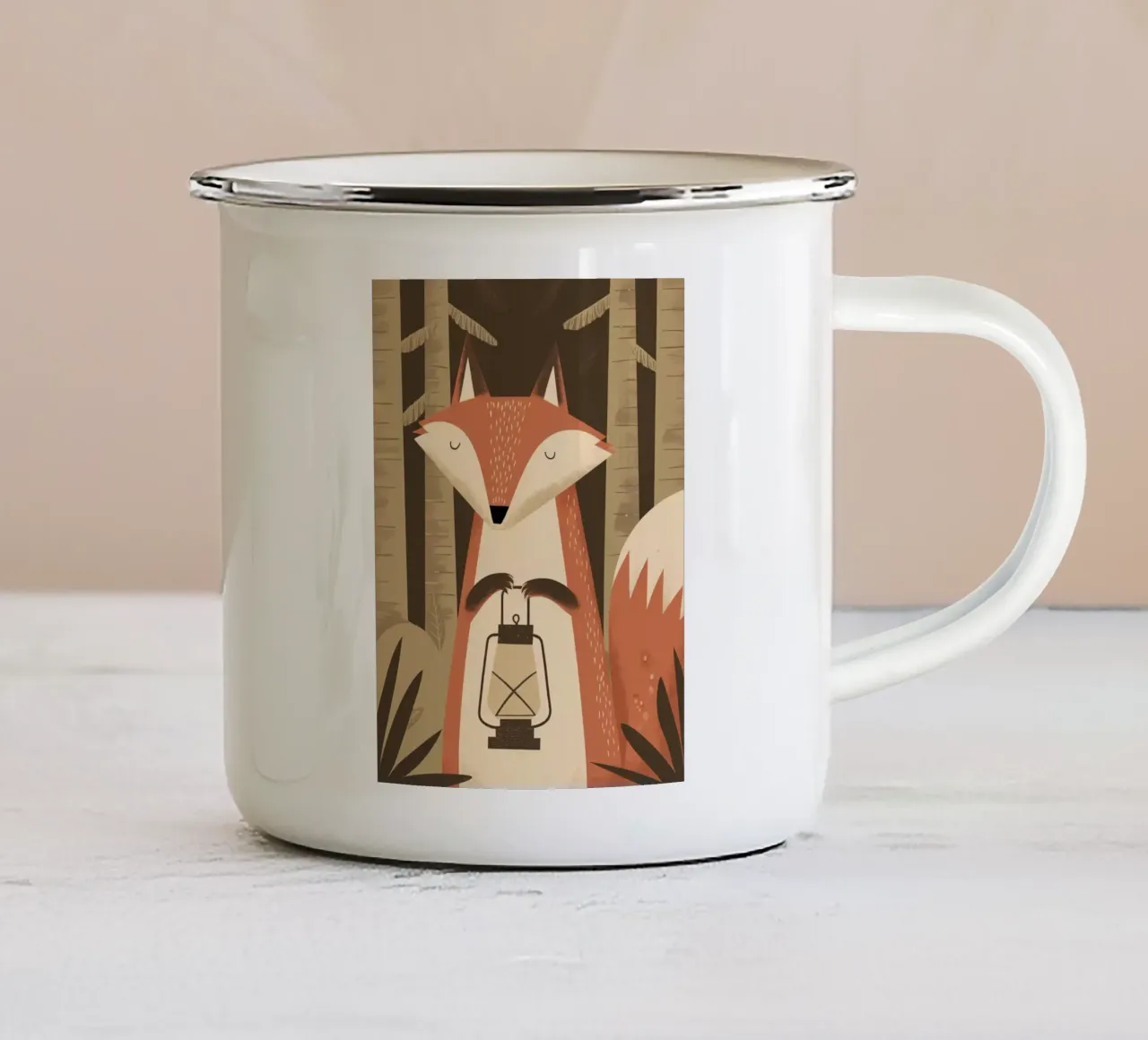 Volpe calma che tiene una lanterna nella foresta tazza in smalto da kidz&family