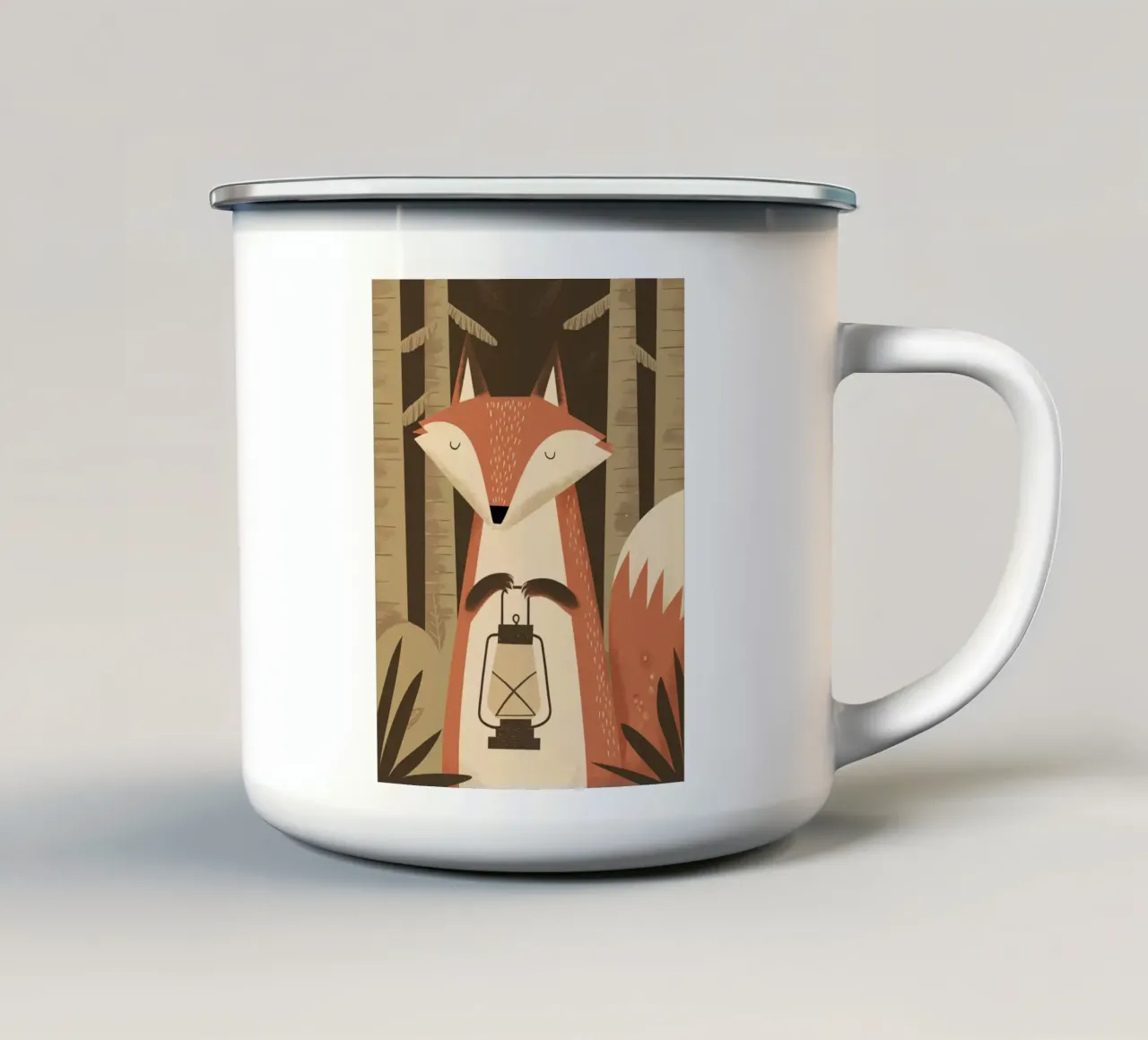 Volpe calma che tiene una lanterna nella foresta tazza in smalto da kidz&family