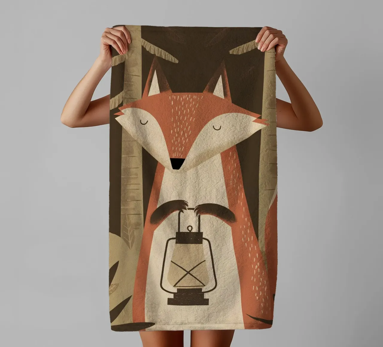 Volpe calma che tiene una lanterna nella foresta asciugamano da bagno da kidz&family