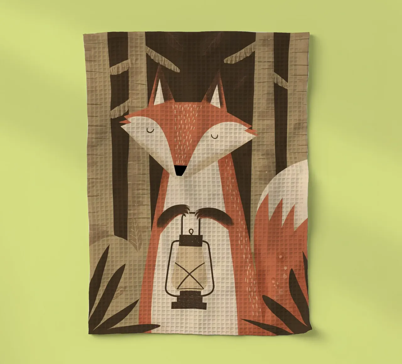Volpe calma che tiene una lanterna nella foresta canovaccio da cucina da kidz&family
