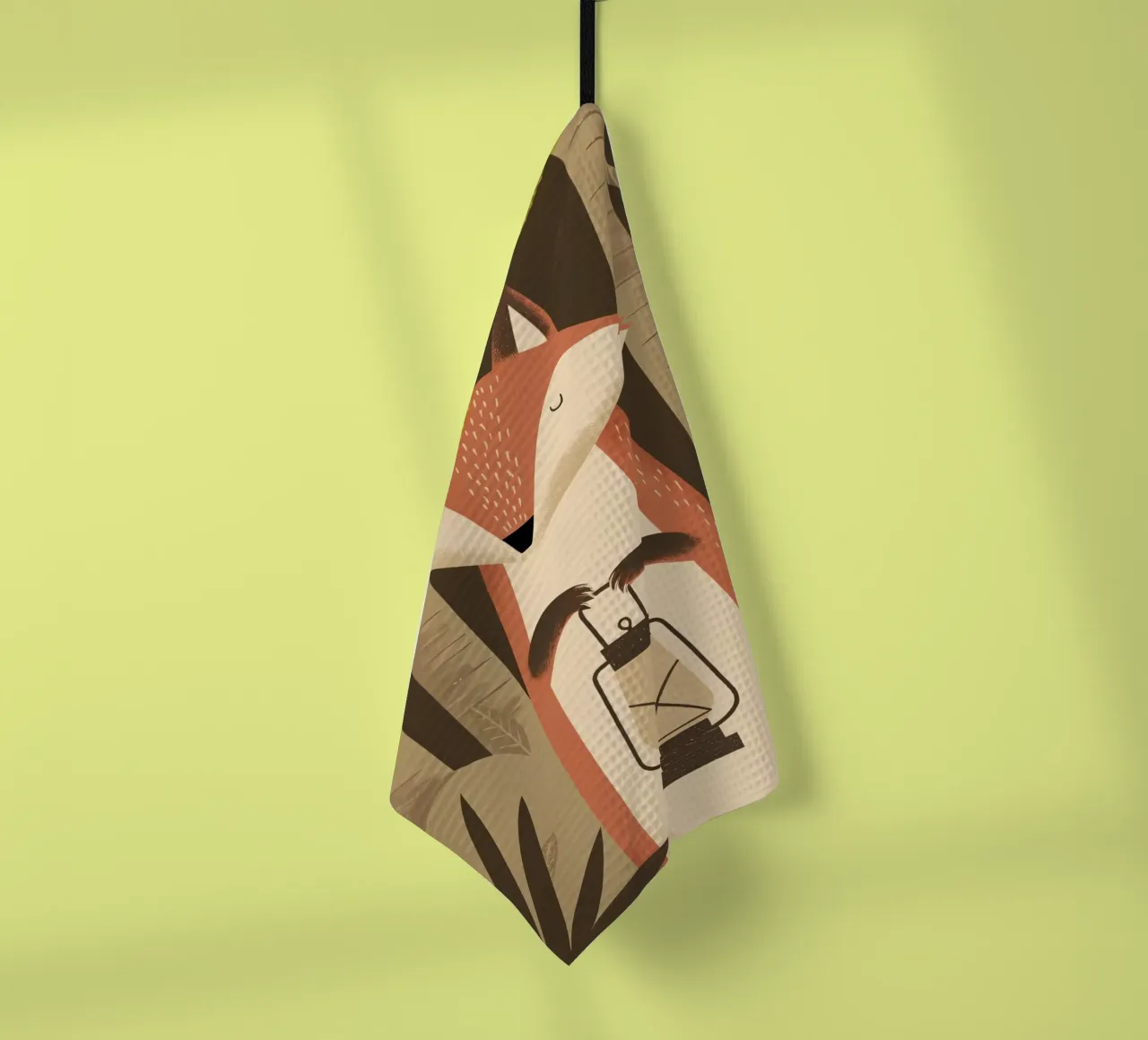 Volpe calma che tiene una lanterna nella foresta canovaccio da cucina da kidz&family