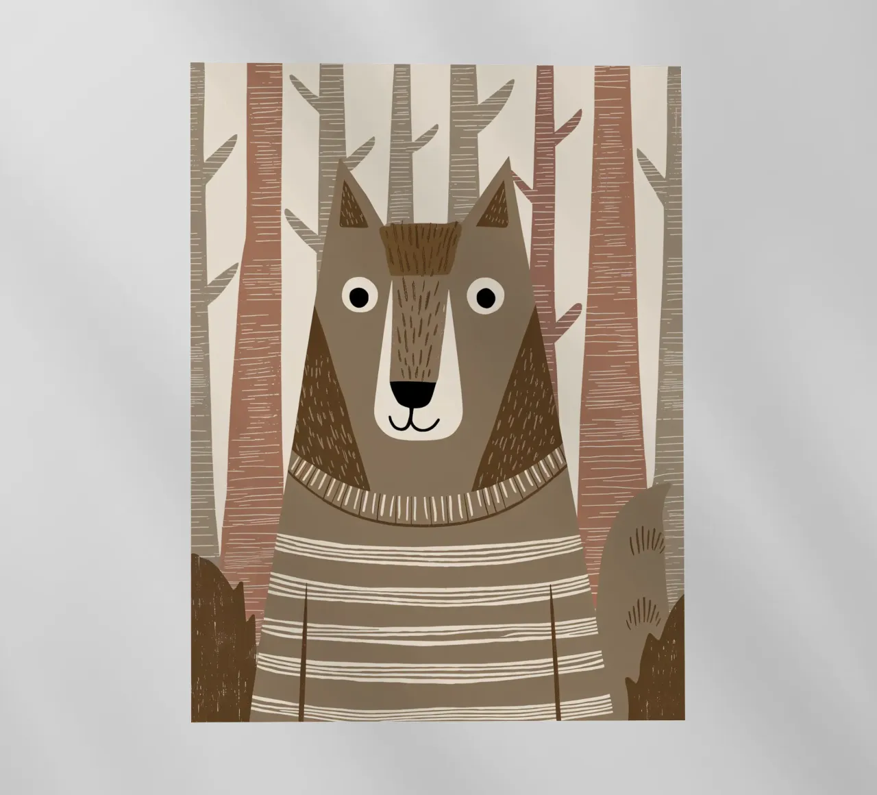 Un simpatico lupo con un maglione a righe nella foresta pellicola backlit da kidz&family