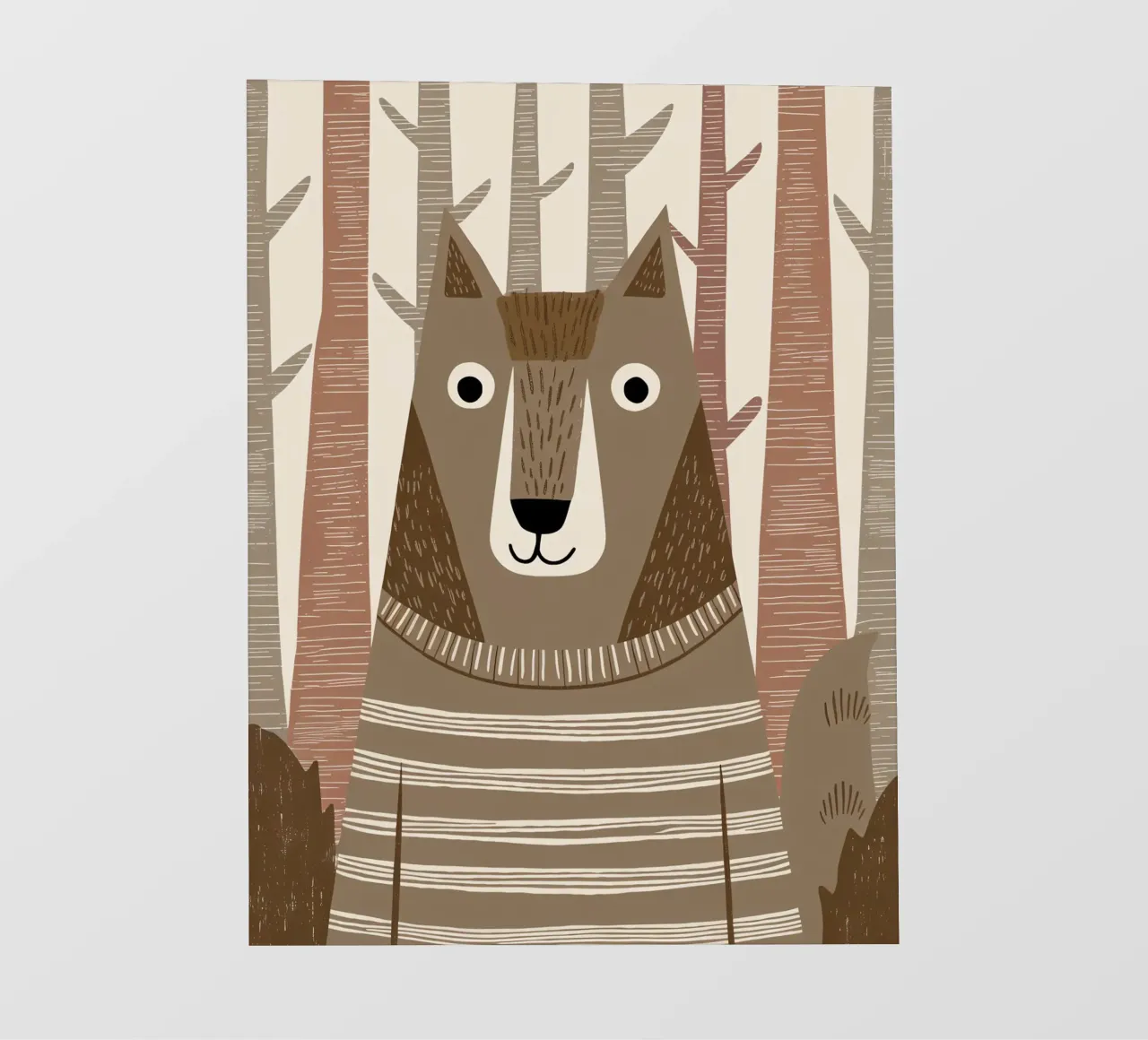 Un simpatico lupo con un maglione a righe nella foresta pellicola backlit da kidz&family