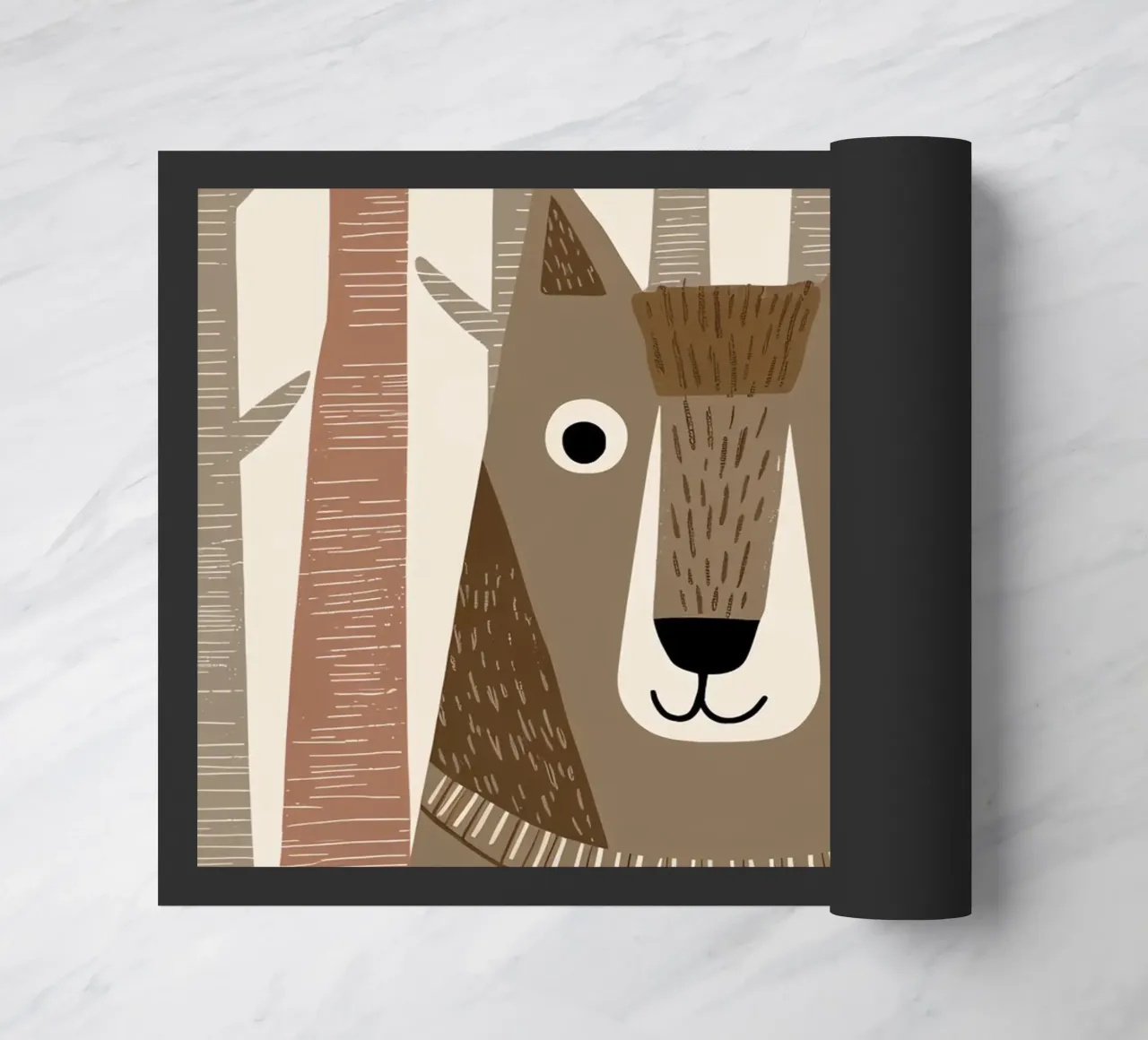 Un simpatico lupo con un maglione a righe nella foresta zerbino da kidz&family