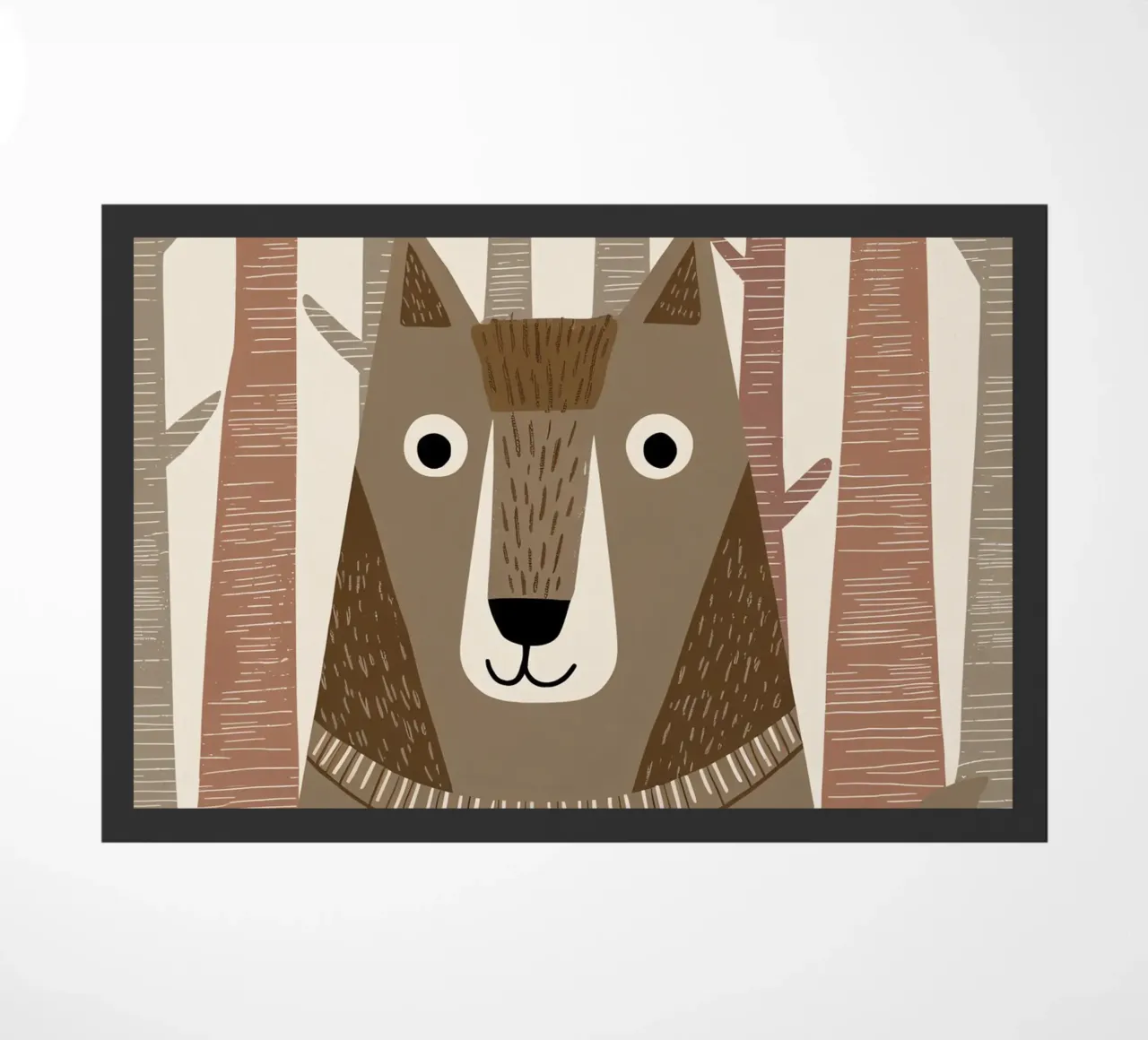 Un simpatico lupo con un maglione a righe nella foresta zerbino da kidz&family