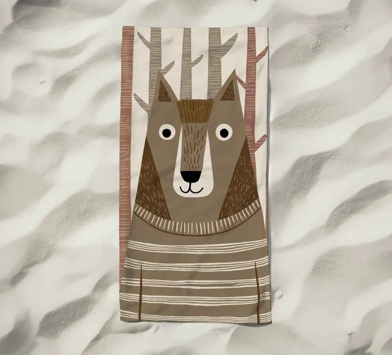 Un simpatico lupo con un maglione a righe nella foresta telo mare da kidz&family