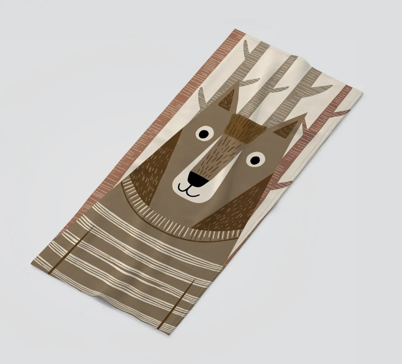 Un simpatico lupo con un maglione a righe nella foresta telo mare da kidz&family