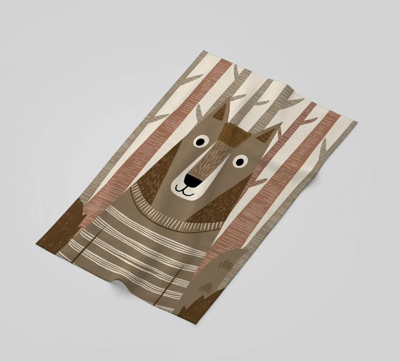 Un simpatico lupo con un maglione a righe nella foresta telo mare da kidz&family