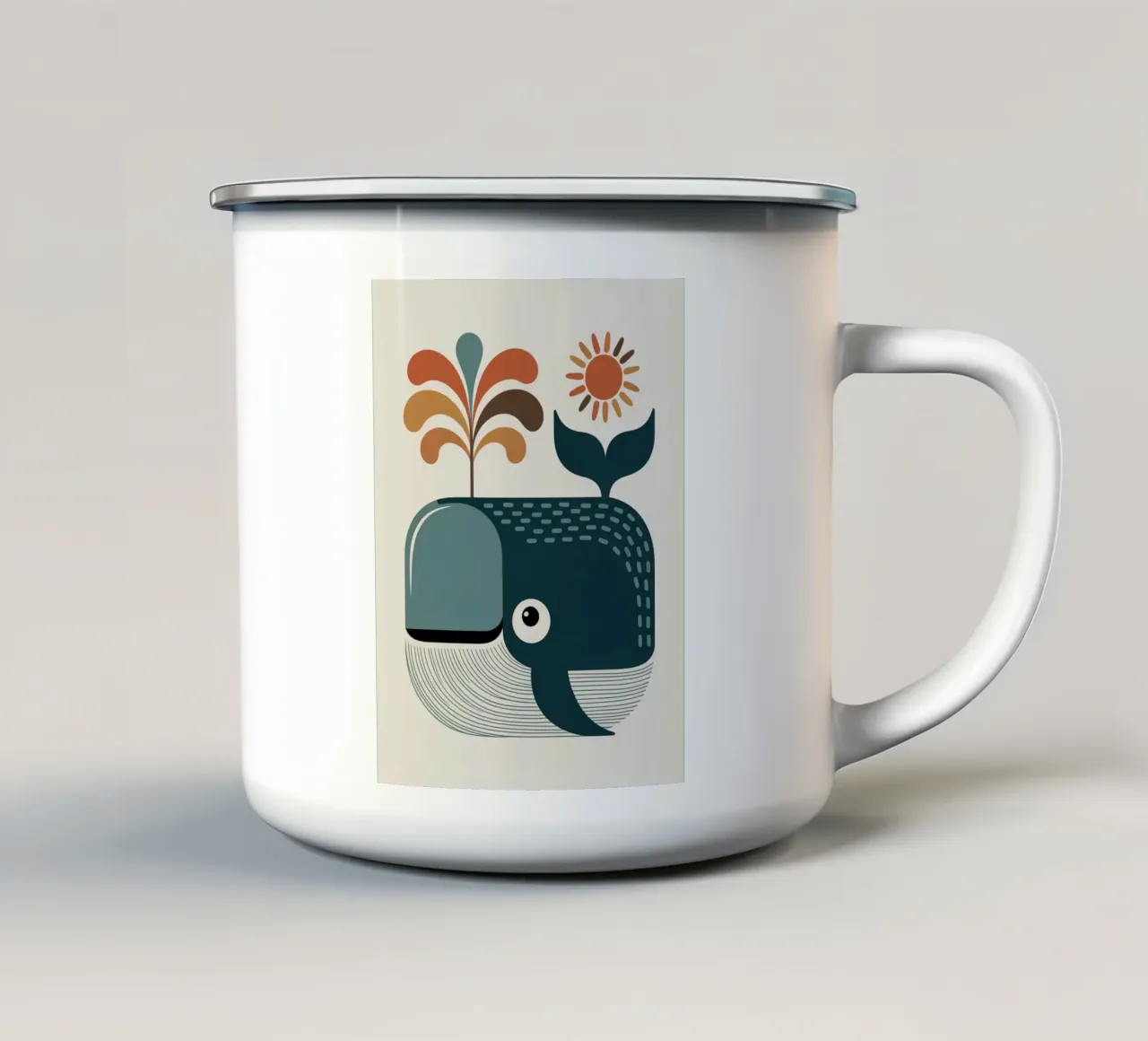 Balena stilizzata con getto d'acqua colorato tazza in smalto da kidz&family