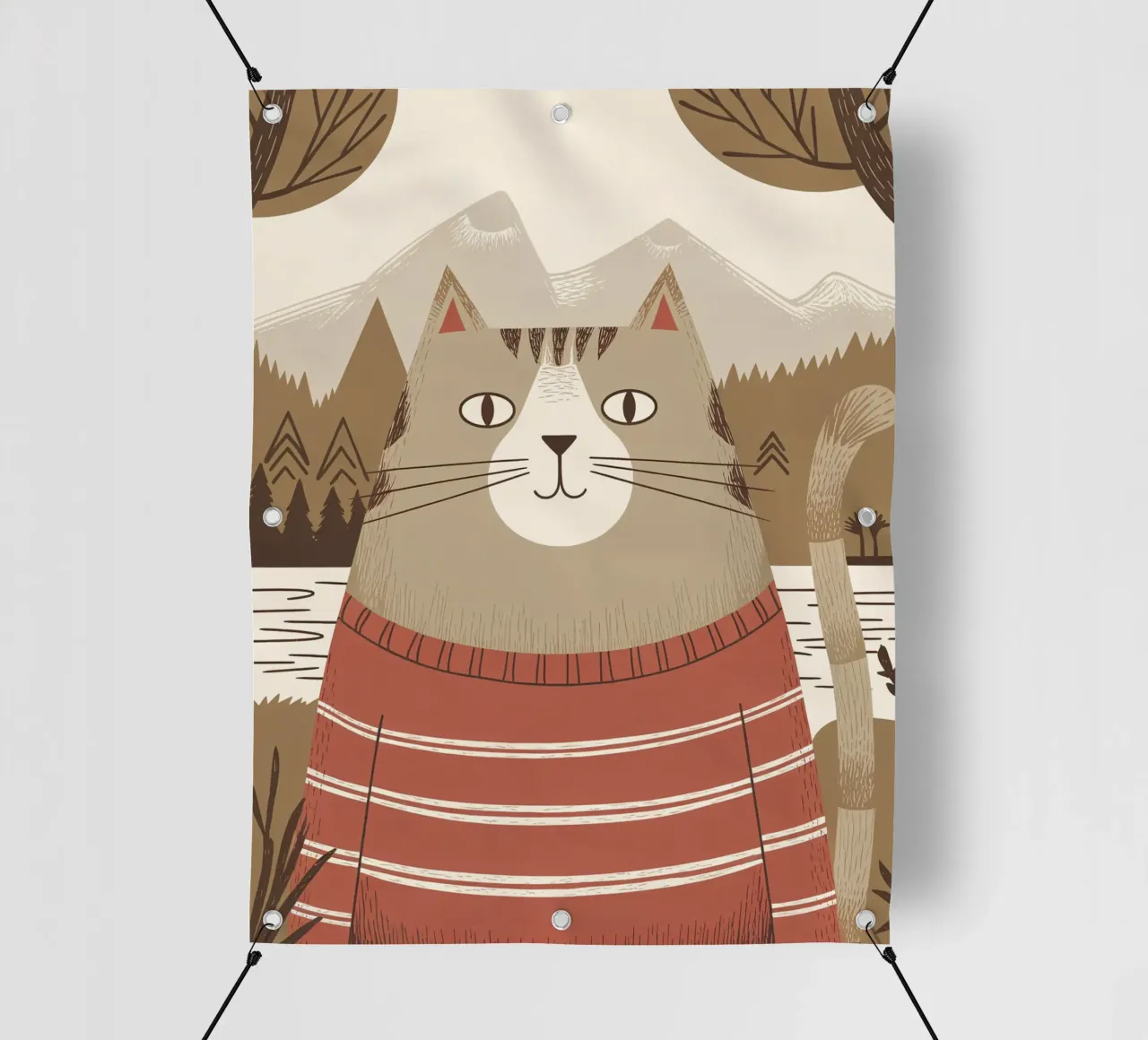 Un simpatico gatto con un maglione a righe in montagna telo in pvc da kidz&family
