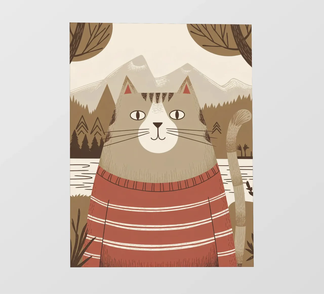 Un simpatico gatto con un maglione a righe in montagna telo in pvc da kidz&family