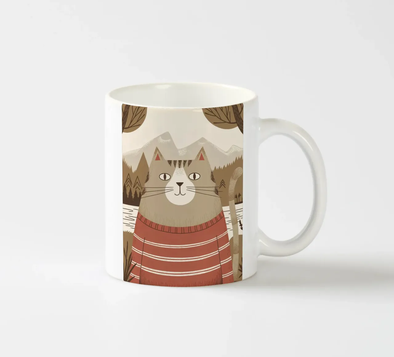 Un simpatico gatto con un maglione a righe in montagna tazza in ceramica da kidz&family