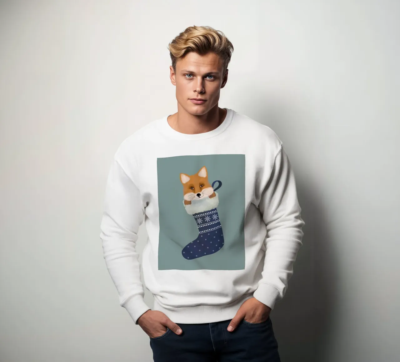 Vos in een kerstsok sweatshirt van Winter Whispers