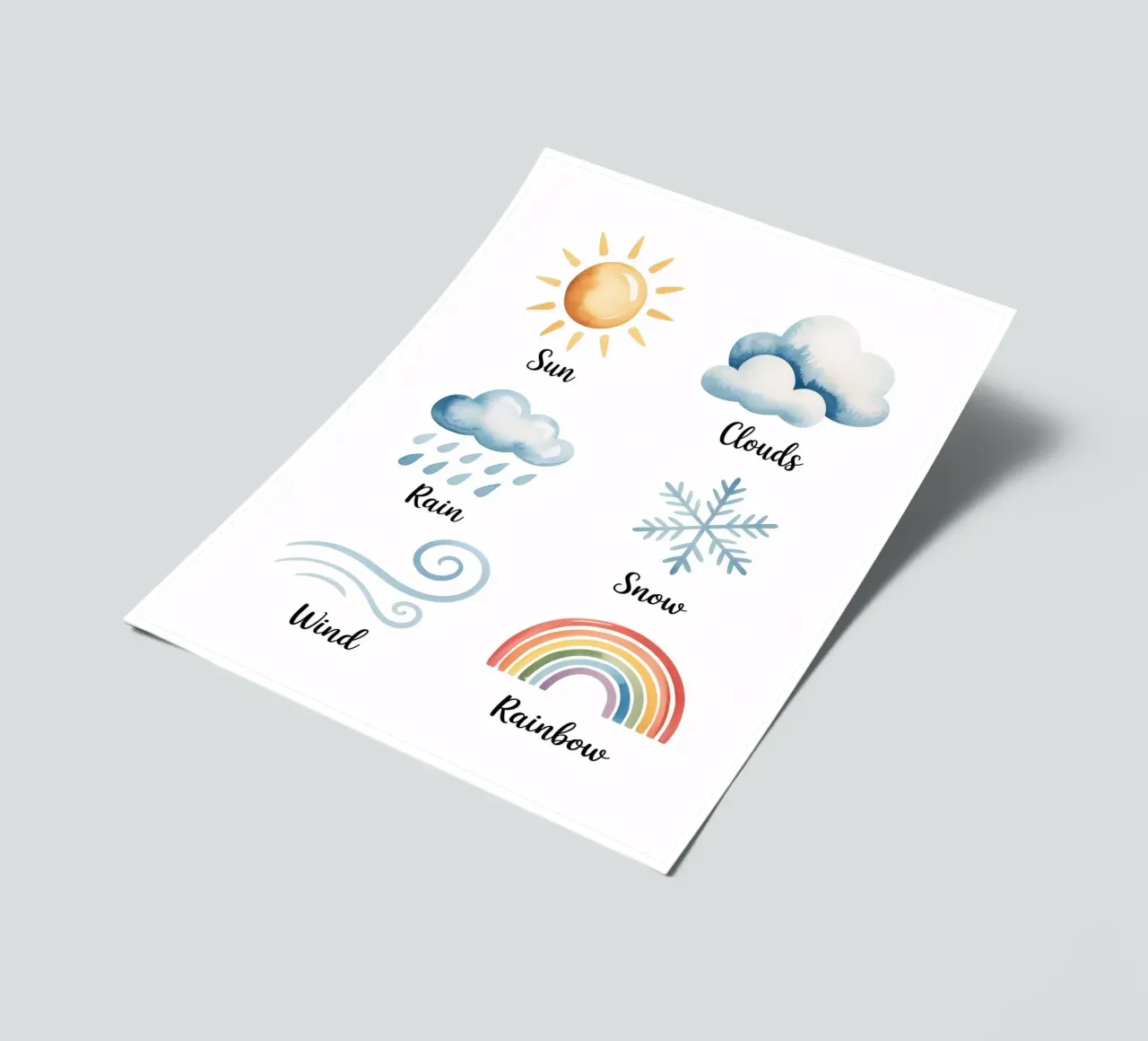 Geïllustreerd weerbericht voor kinderen in het Engels stickervel van kidz&family