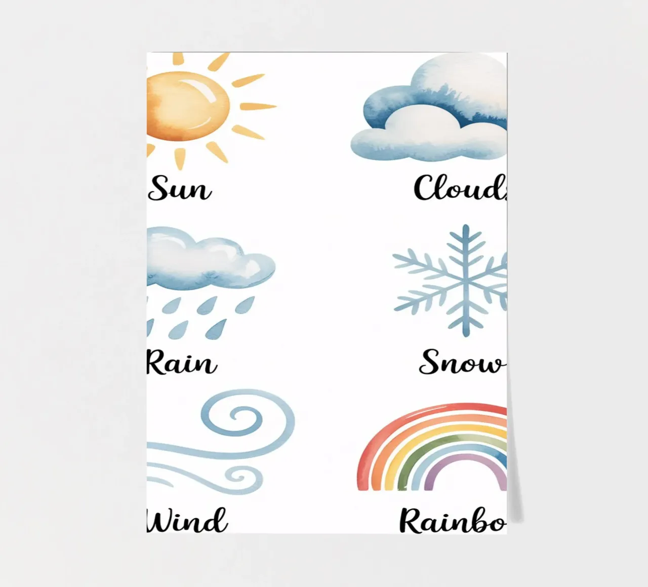 Geïllustreerd weerbericht voor kinderen in het Engels stickervel van kidz&family