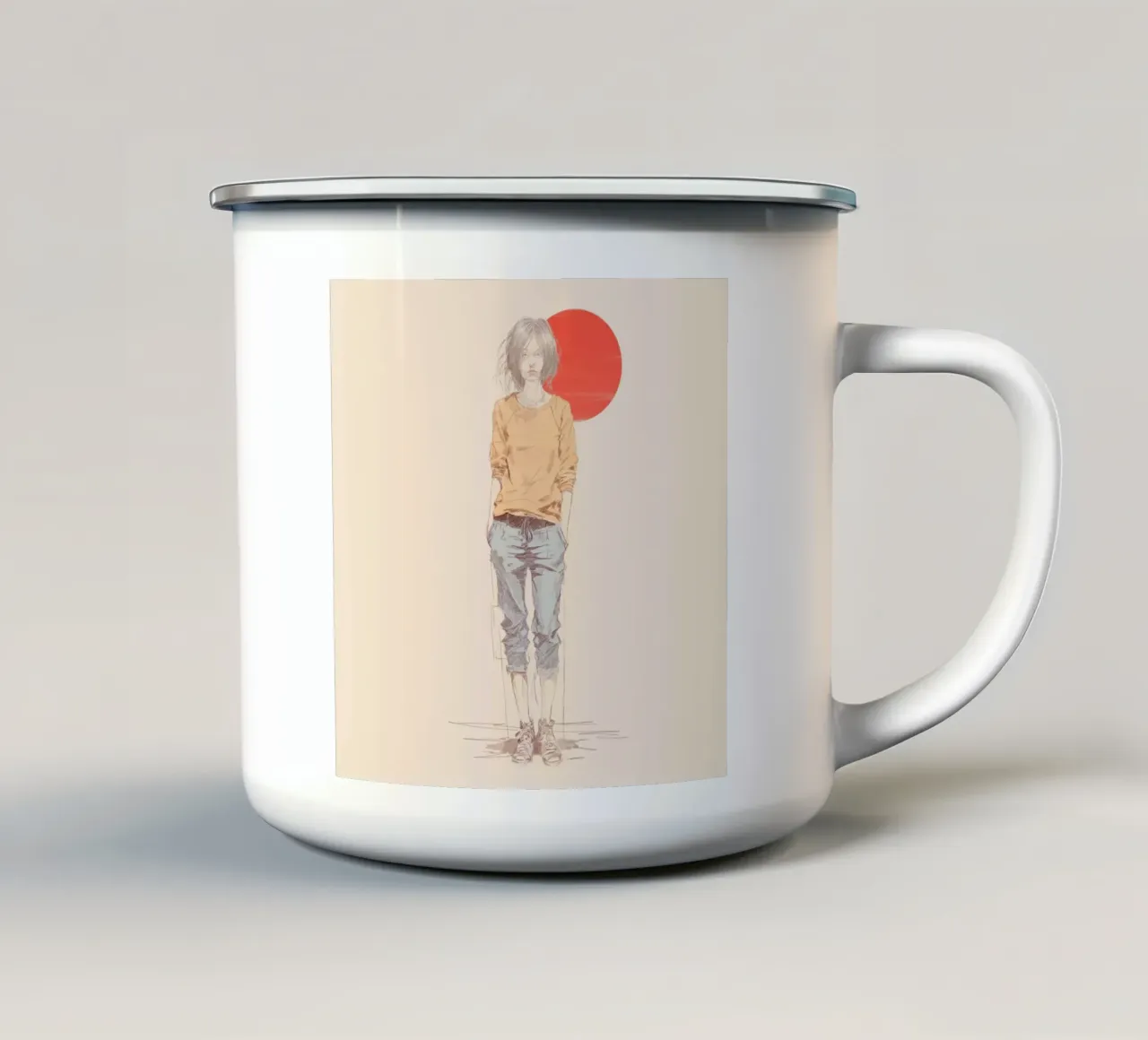 Ragazza in piedi tazza in smalto da LaylaOzPortraits