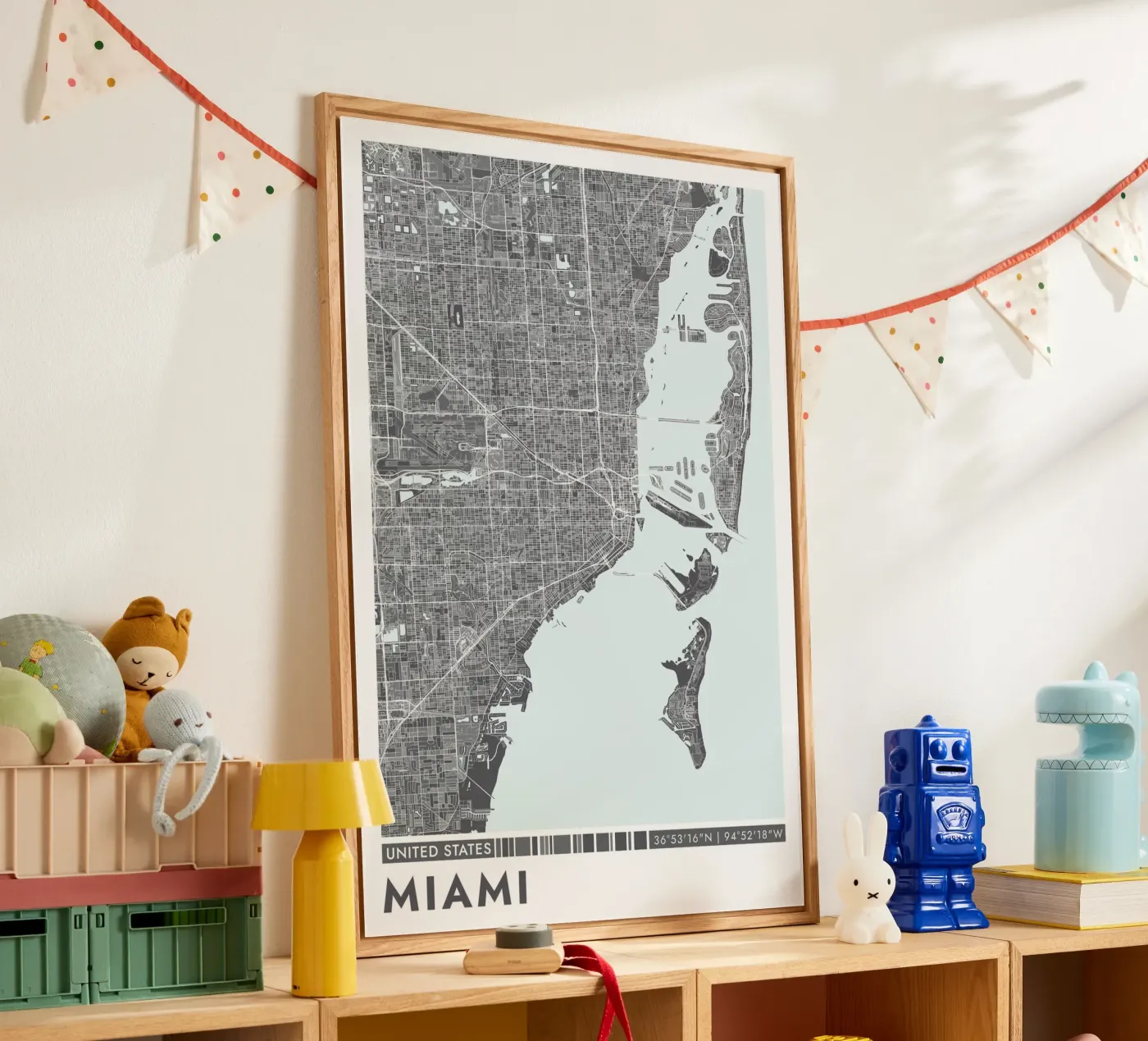 Miami muurschildering acryl van CityMapPosters