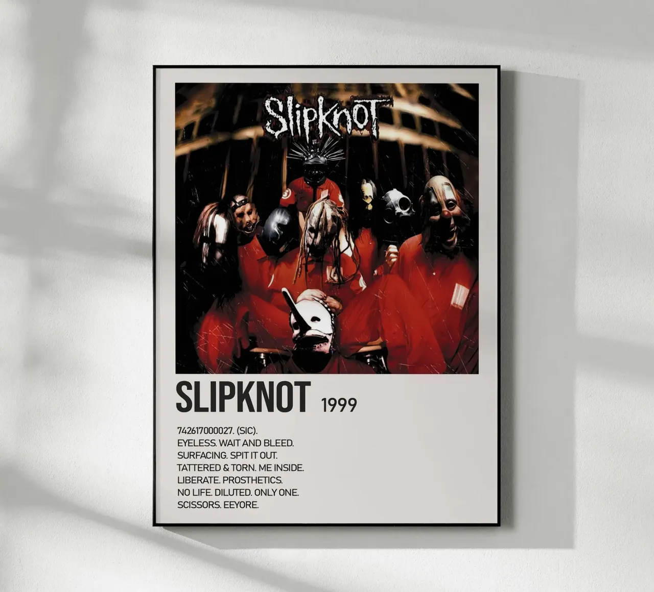 Slipknot Tracklists plexiglass da Banda Neira