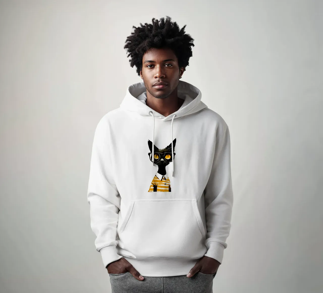 Yellow Cat No. 01 felpa con cappuccio da lazydaypaper