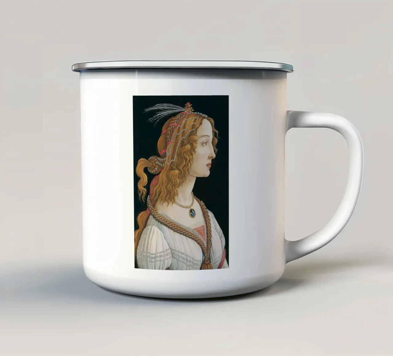 Sandro Botticelli - Ritratto idealizzato di signora tazza in smalto da Timeless Artworks