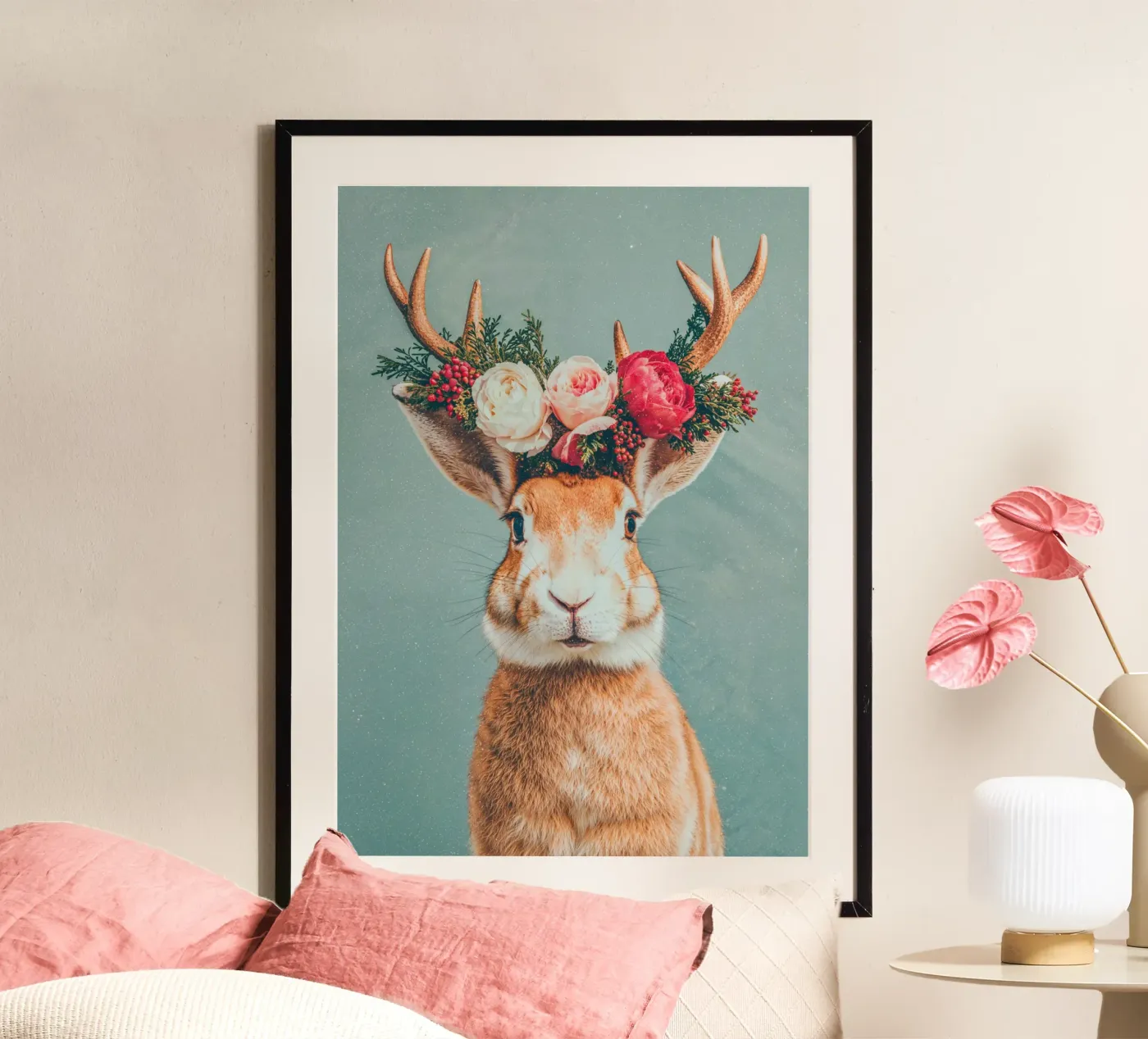 Festive Dwarf Rabbit poster by La Collagerie