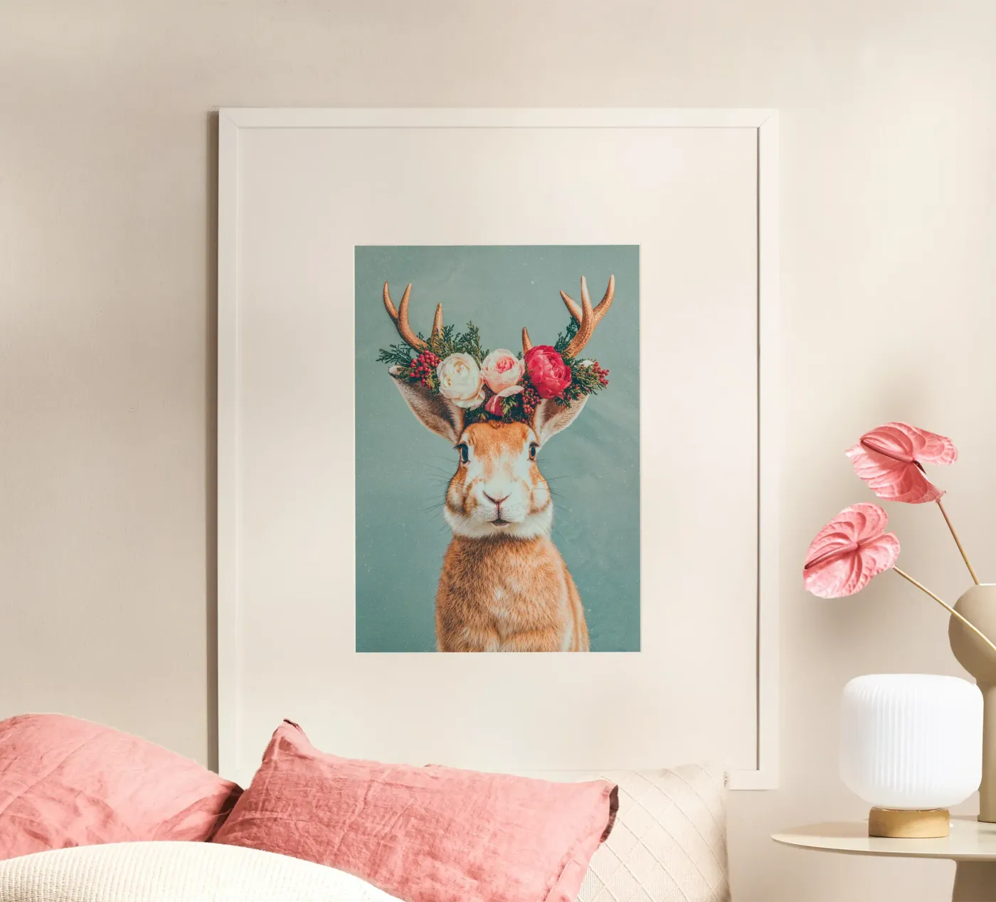 Festive Dwarf Rabbit poster by La Collagerie