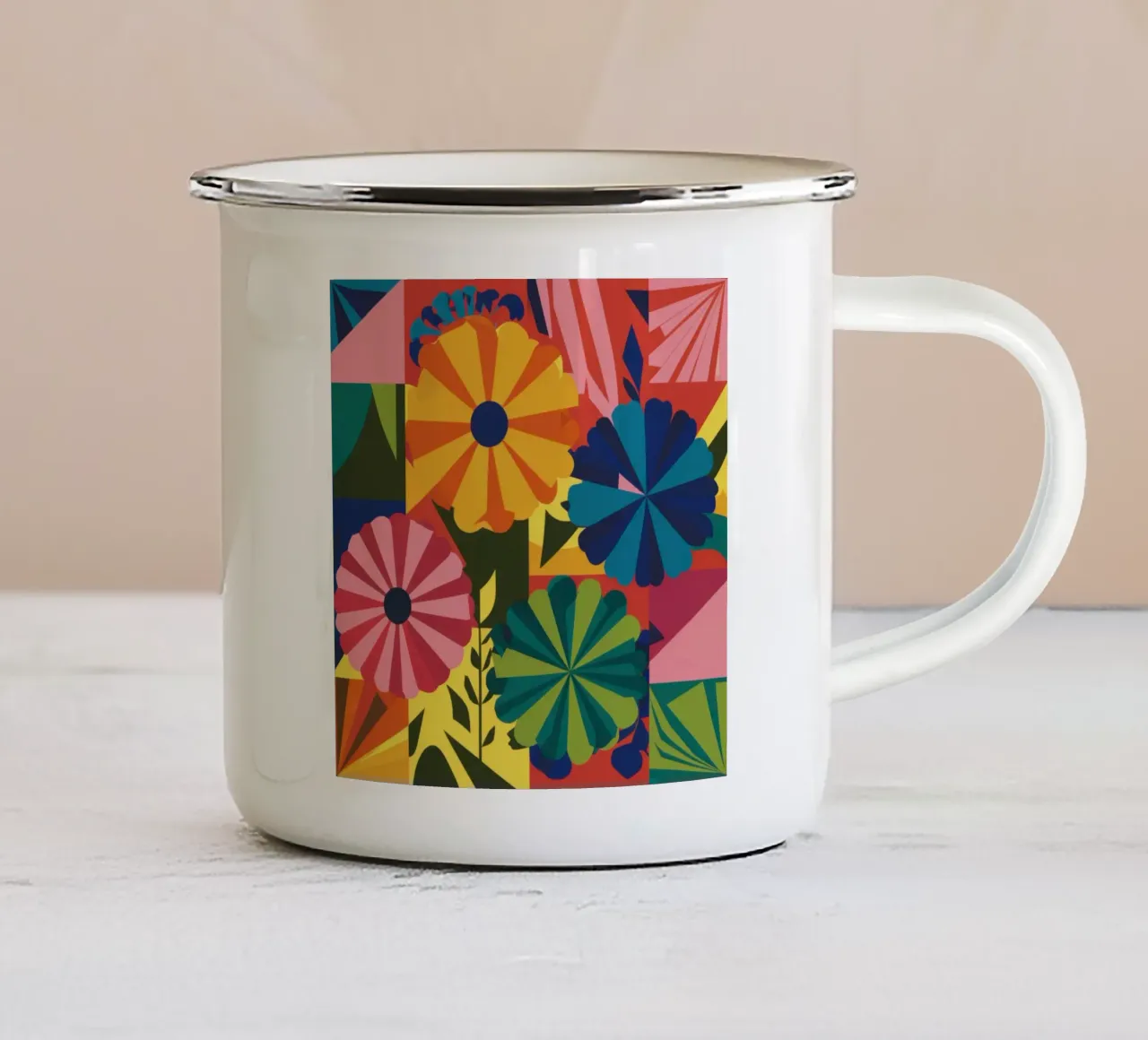 Esplosione floreale geometrica tazza in smalto da Solace Light