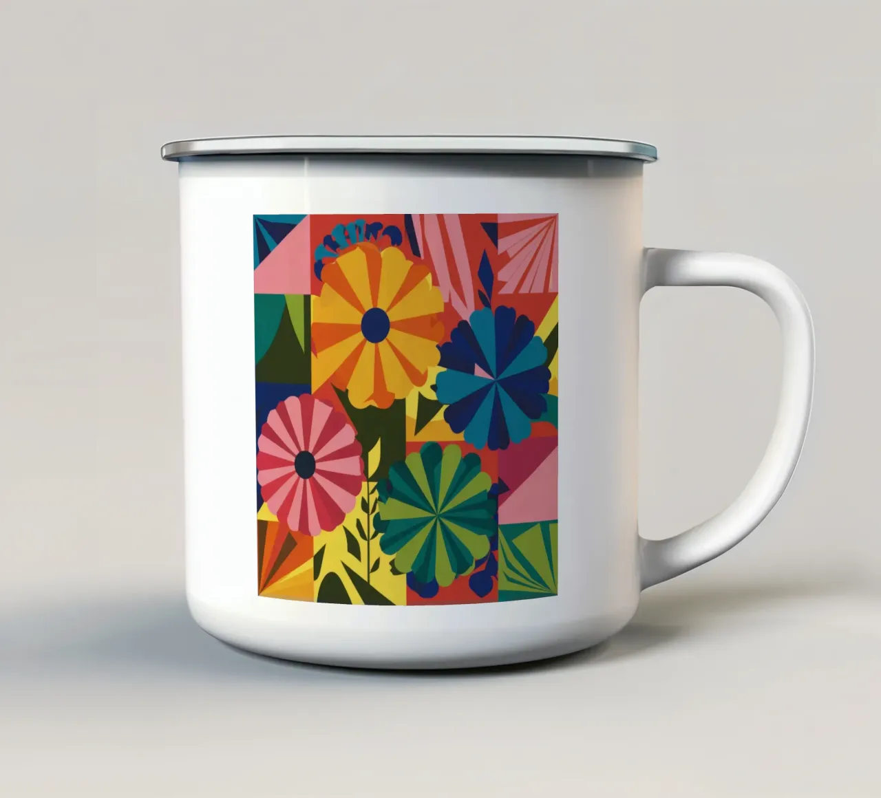 Esplosione floreale geometrica tazza in smalto da Solace Light