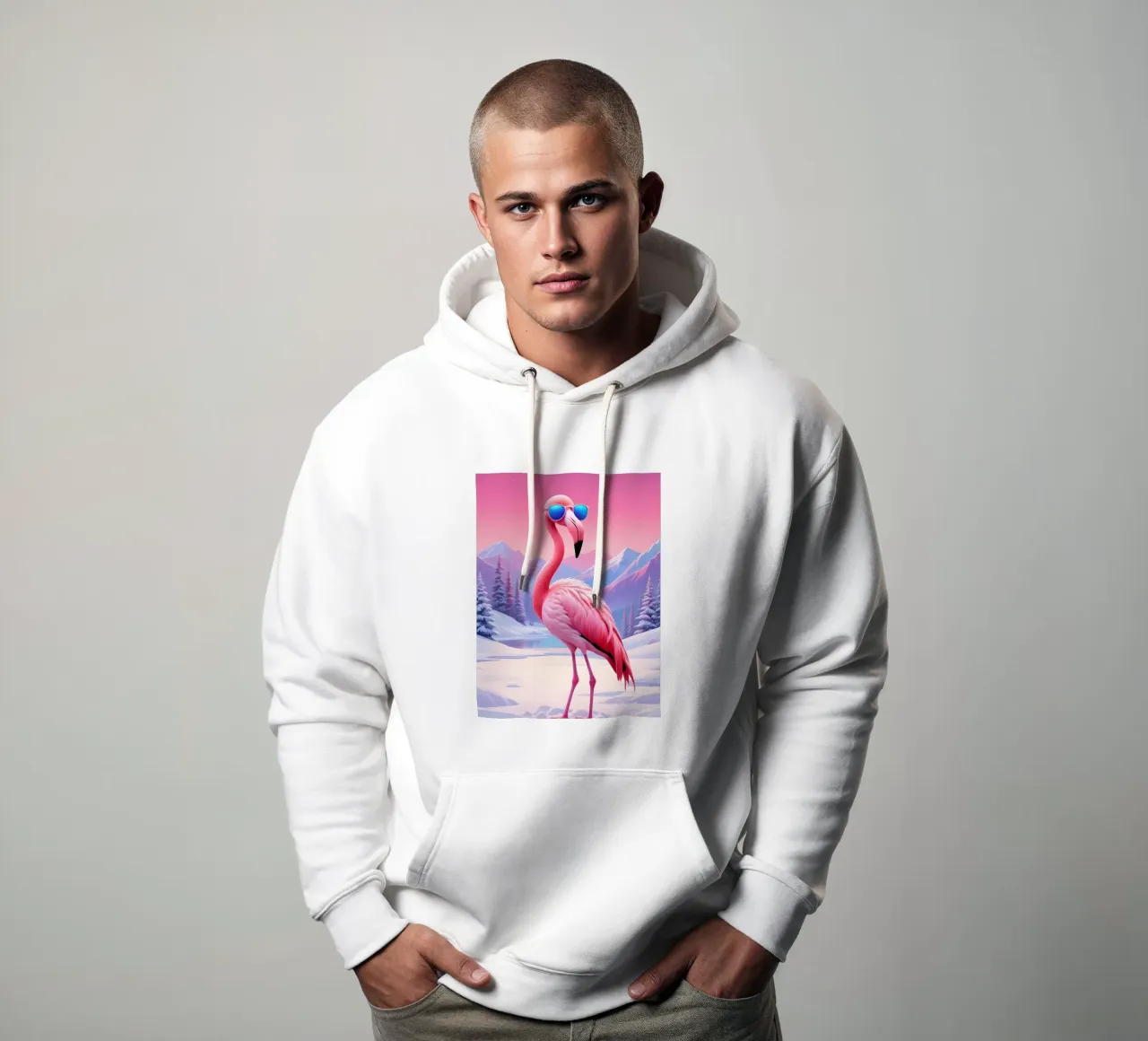 Fenicottero fresco nella neve felpa con cappuccio da Graceful Desine