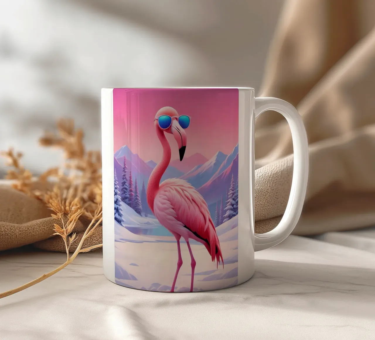 Fenicottero fresco nella neve tazza in ceramica da Graceful Desine