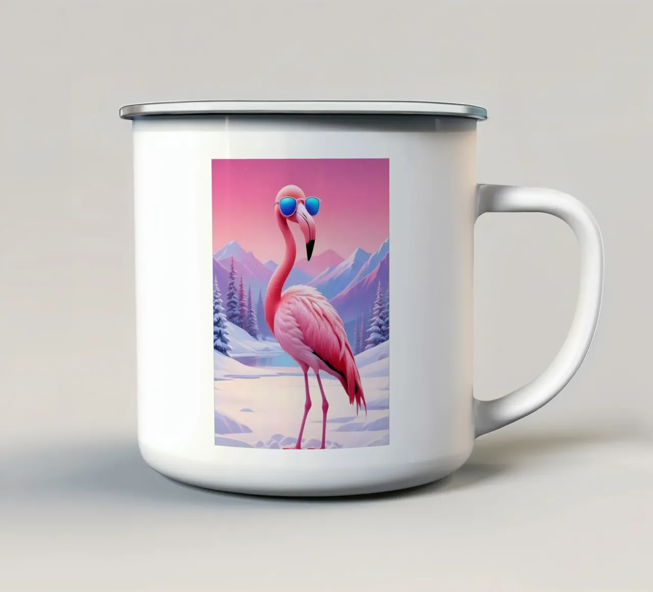 Fenicottero fresco nella neve tazza in smalto da Graceful Desine