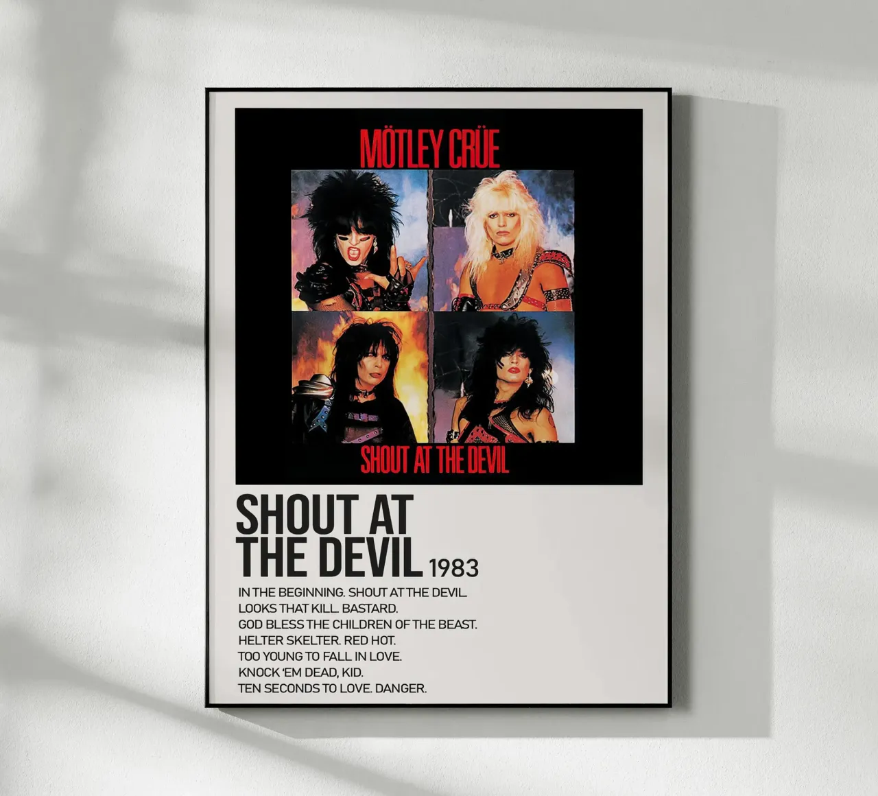 Montley Crue Shout At The Devil Tracklists plexiglass da Banda Neira