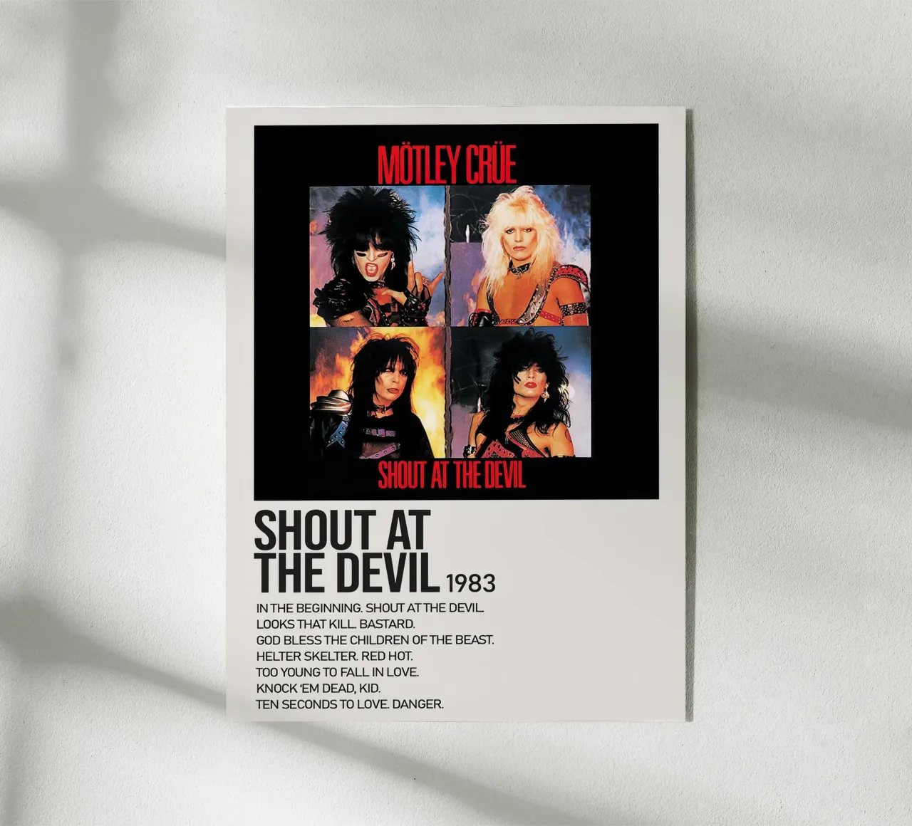 Montley Crue Shout At The Devil Tracklists plexiglass da Banda Neira