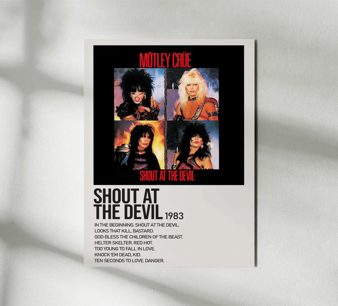 Montley Crue Shout At The Devil Tracklists alluminio dibond da Banda Neira