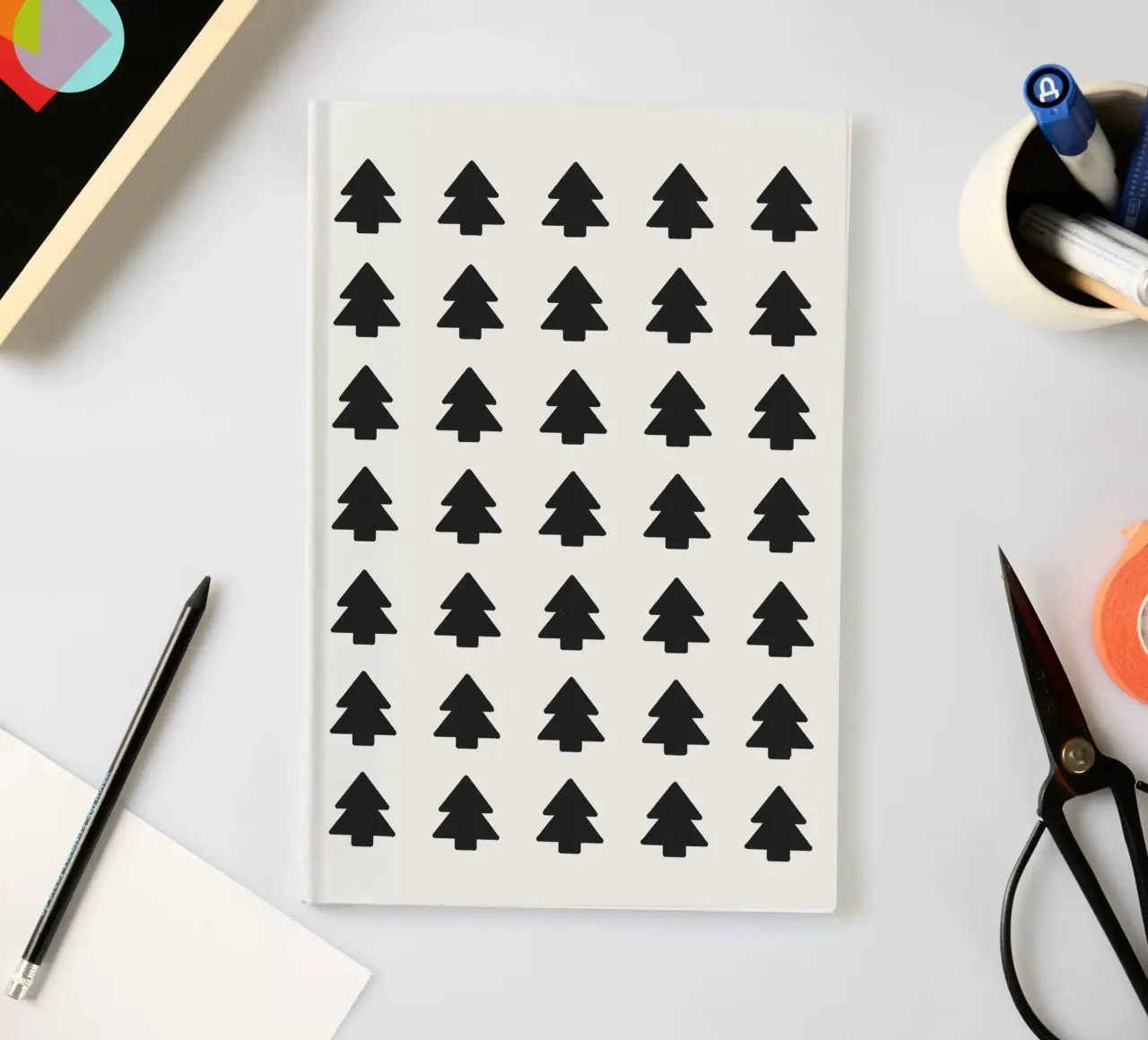 Black Forest – Minimal Tree Pattern Poster notebook by ChristmasMooodz