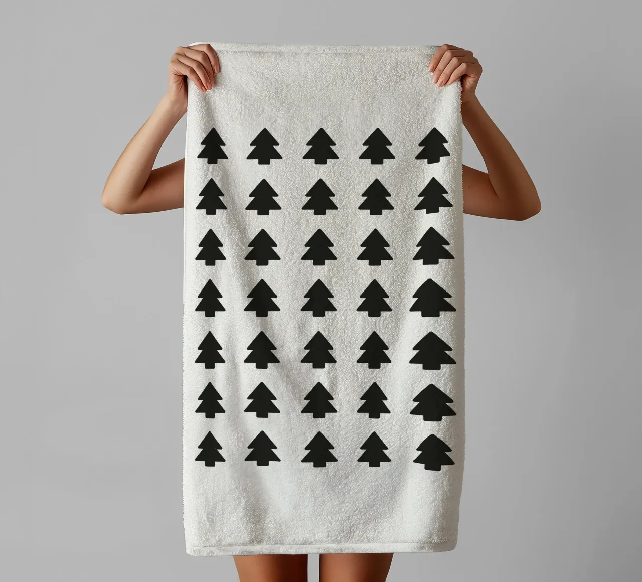 Black Forest – Minimal Tree Pattern Poster badhanddoek van ChristmasMooodz