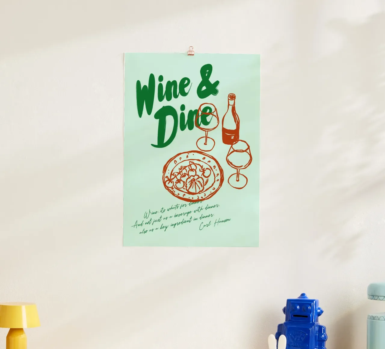 Boho Food 14 Wine and Dine poster con telaio in legno da Boho Print Collection