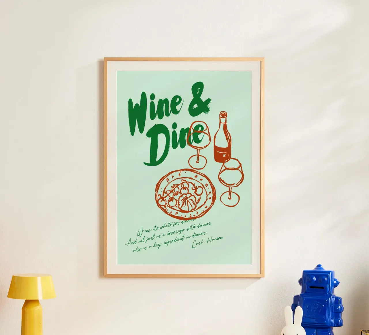 Boho Food 14 Wine and Dine poster con telaio in legno da Boho Print Collection