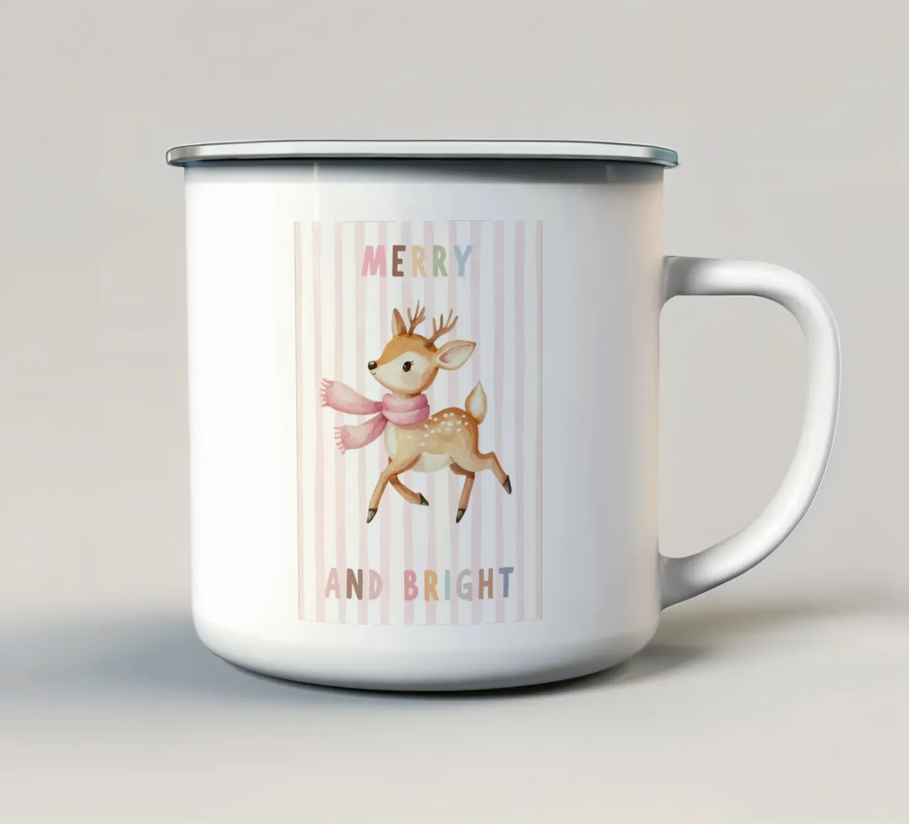 Cervo allegro e luminoso, grazia invernale stravagante tazza in smalto da Merry Little Prints