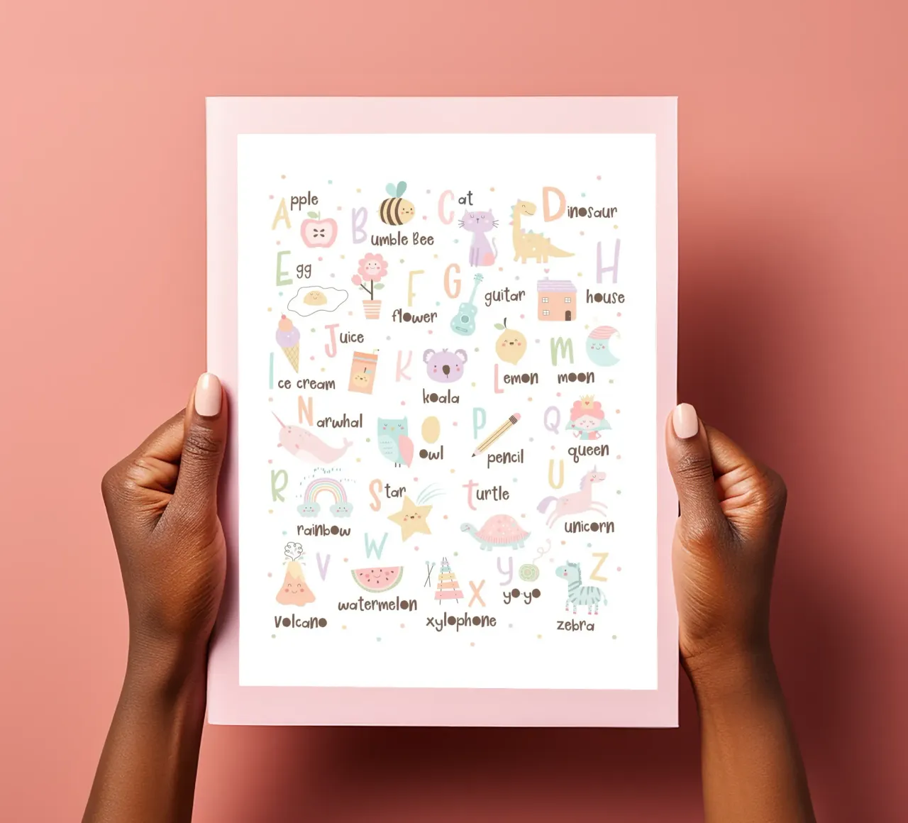 Alfabet Poster, ABC Print, Educatieve Muurkunst, Pastelkunst stickervel van ABC Prints