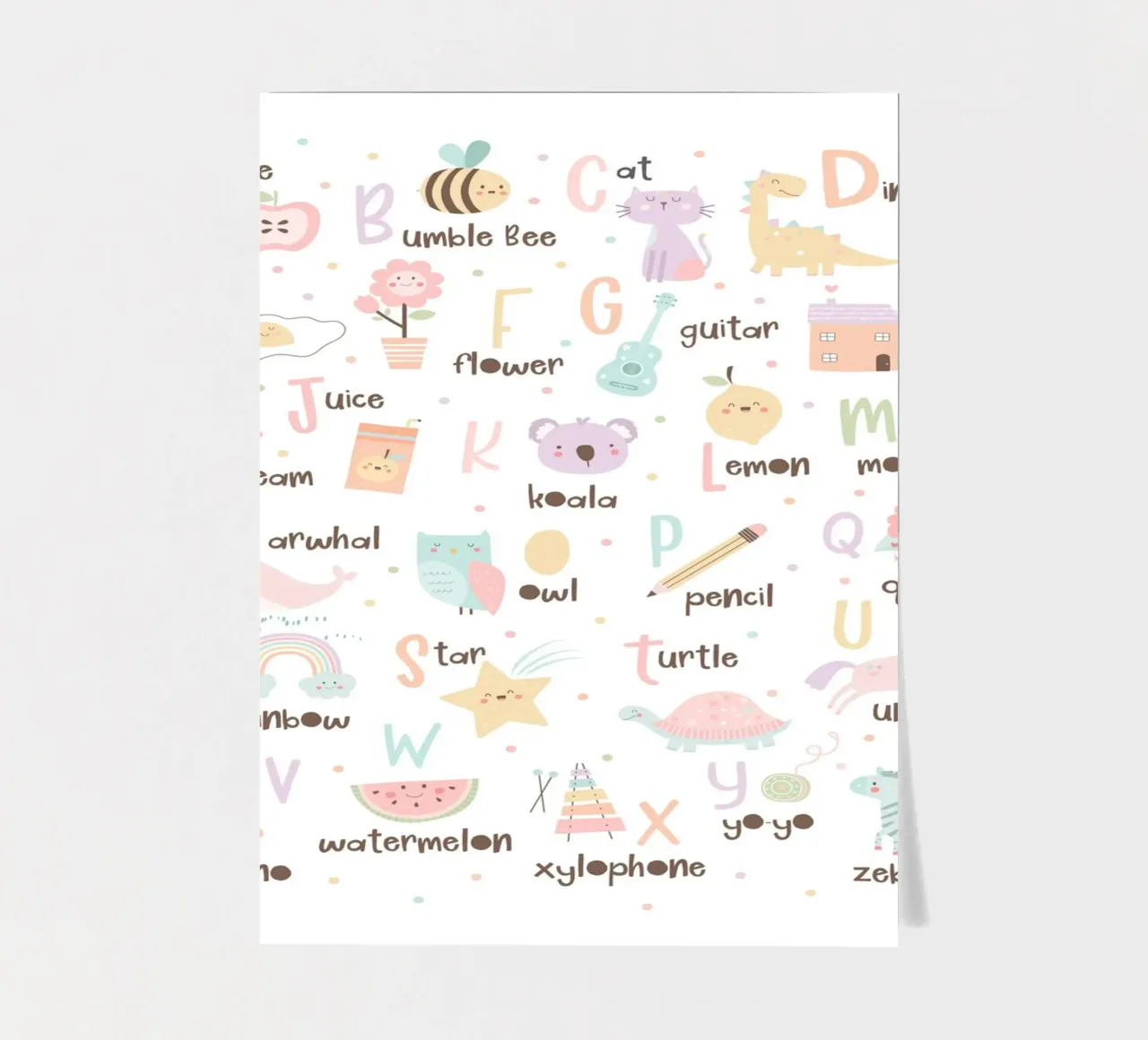 Alfabet Poster, ABC Print, Educatieve Muurkunst, Pastelkunst stickervel van ABC Prints