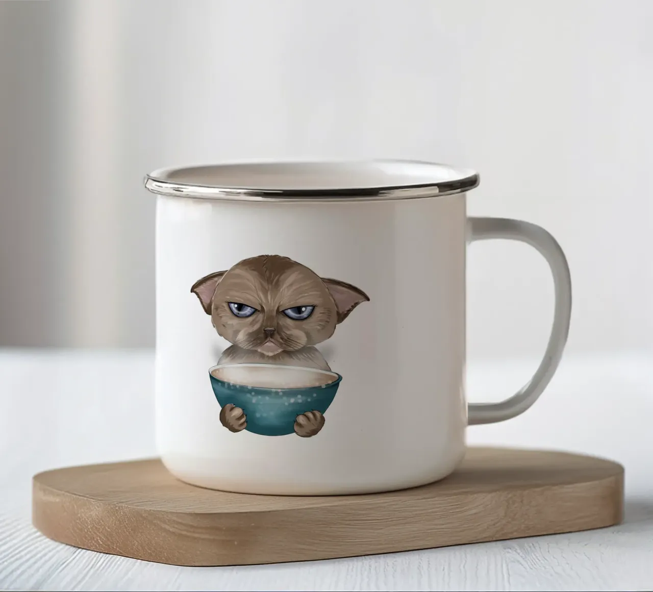 gatto brontolone tazza in smalto da sketch_visual_studio