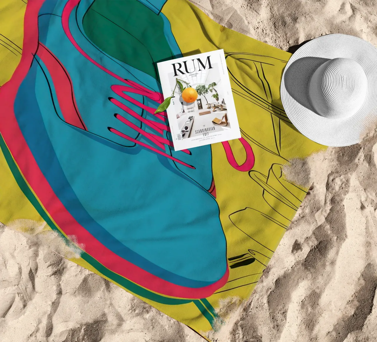 Studio stilizzato di una sneaker telo mare da Sky Velour