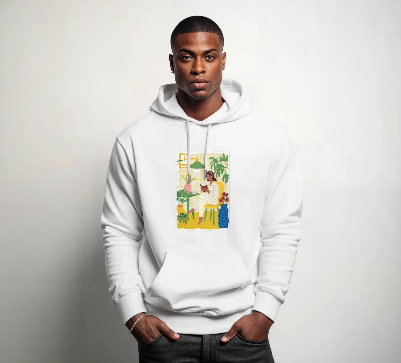 Contemplazione in un caffè illuminato dal sole felpa con cappuccio da Sky Velour