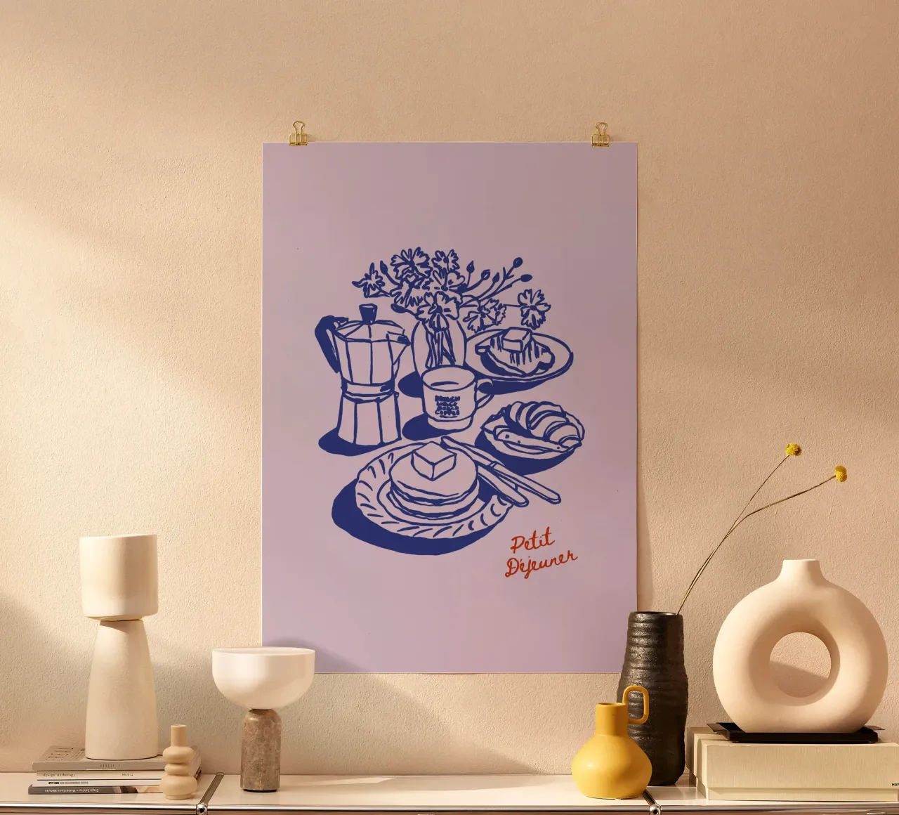 Boho Food 16 Petit Dejeuner poster con telaio in legno da Boho Print Collection