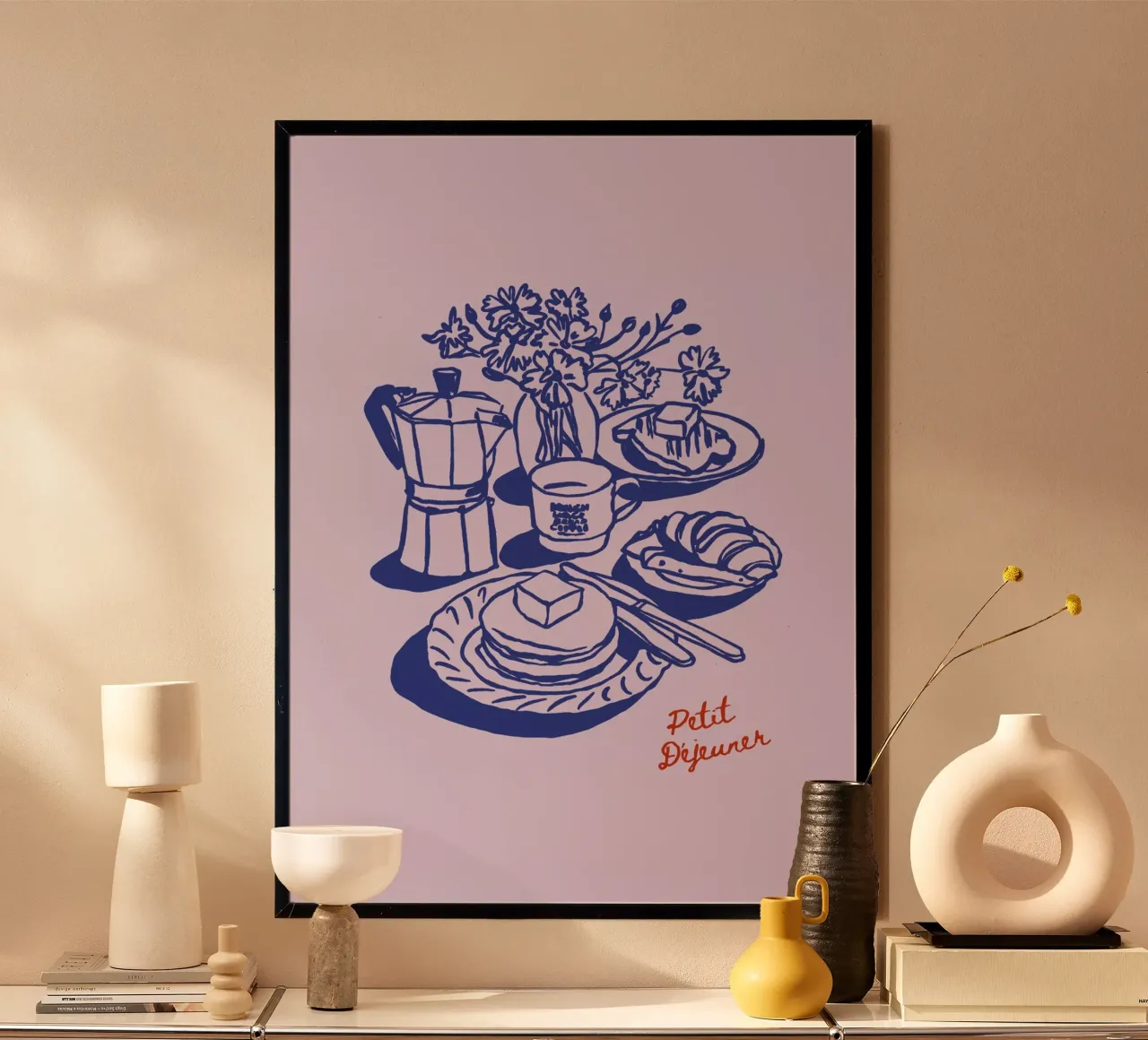 Boho Food 16 Petit Dejeuner poster con telaio in legno da Boho Print Collection