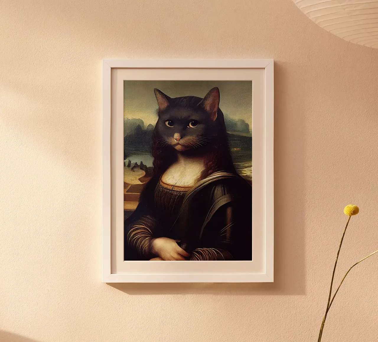 Meowlisa poster con telaio in legno da Dikhotomy