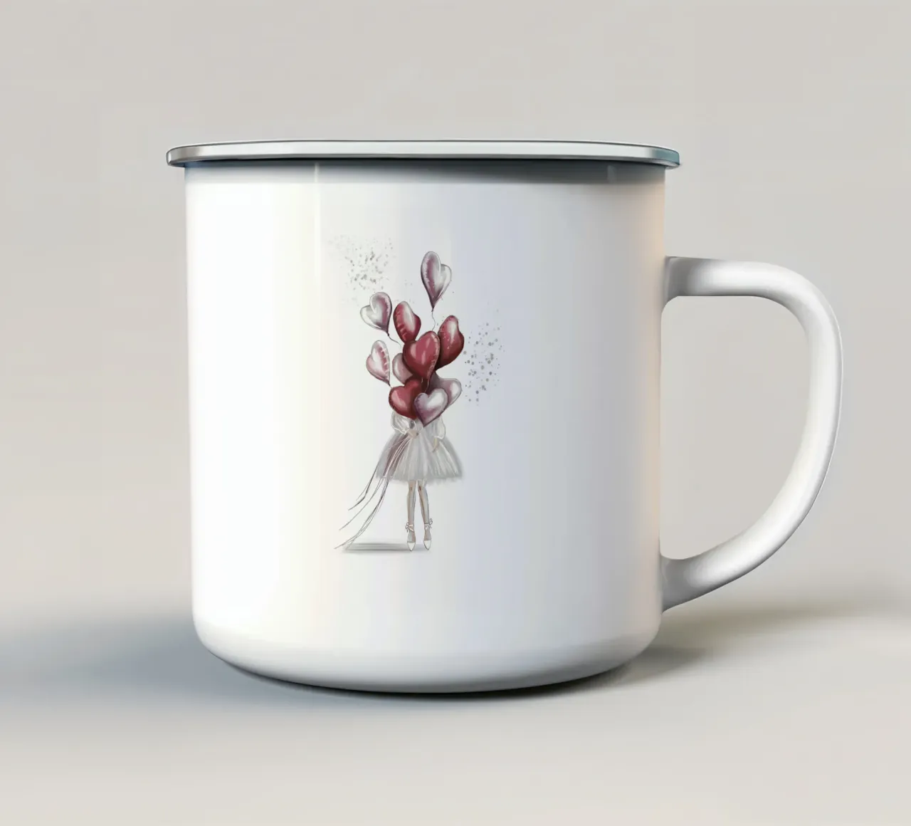 ragazza con palloncini tazza in smalto da sketch_visual_studio